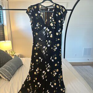 Reformation Wellfleet V Neck Open Back Black Floral Dress in Piazza, size 12